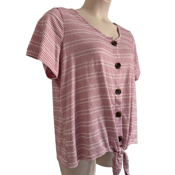 Notations Women Size 2X Tie Waist Button Up Shimmer Textured Stripe NWT - Picture 5 of 8